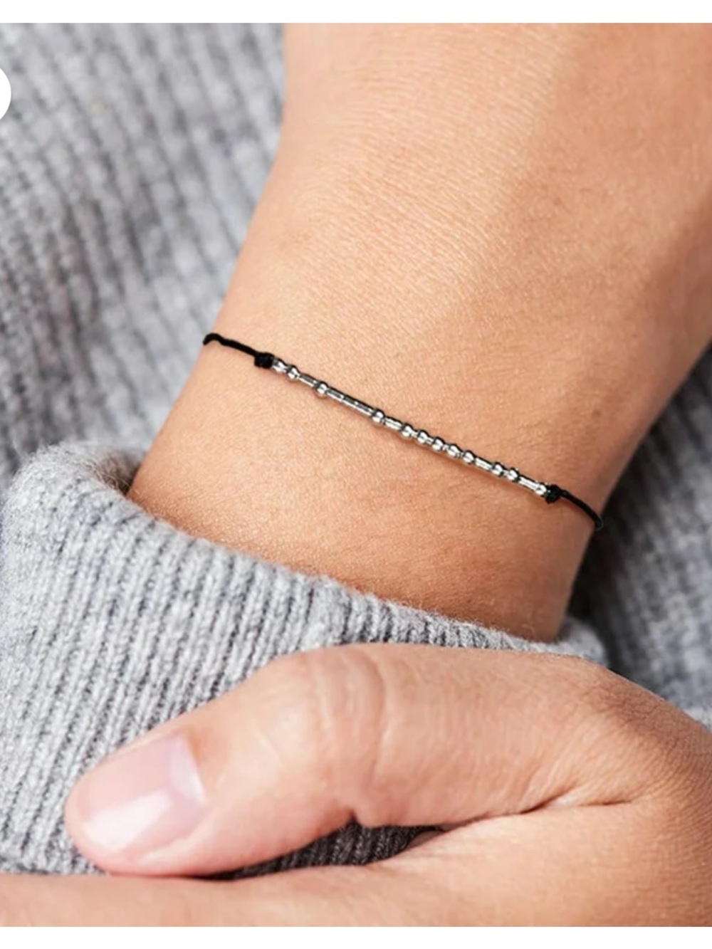 S925 Sterling Silver “Bad Ass” Morse Code Bracelet on Black Cord OS | New In Box